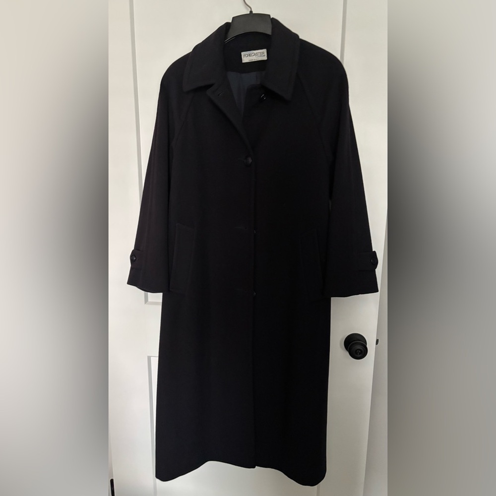 WOMENS FORESTER OF BOSTON INK BLUE 100% WOOL BALMACAAN LONG BUTTON COAT SZ 6 - Picture 3 of 13